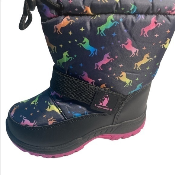 Rugged Bear Lil Girl Kid boots Black Unicorn hook loop closure zip Sz 10 - Picture 8 of 9